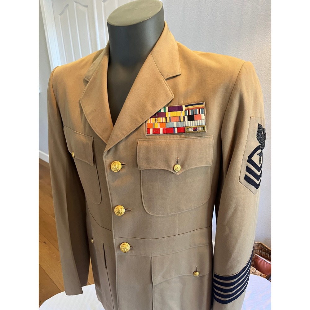 WWII US Navy Decorated Uniform Jacket Medal USN CPO Officer Coat